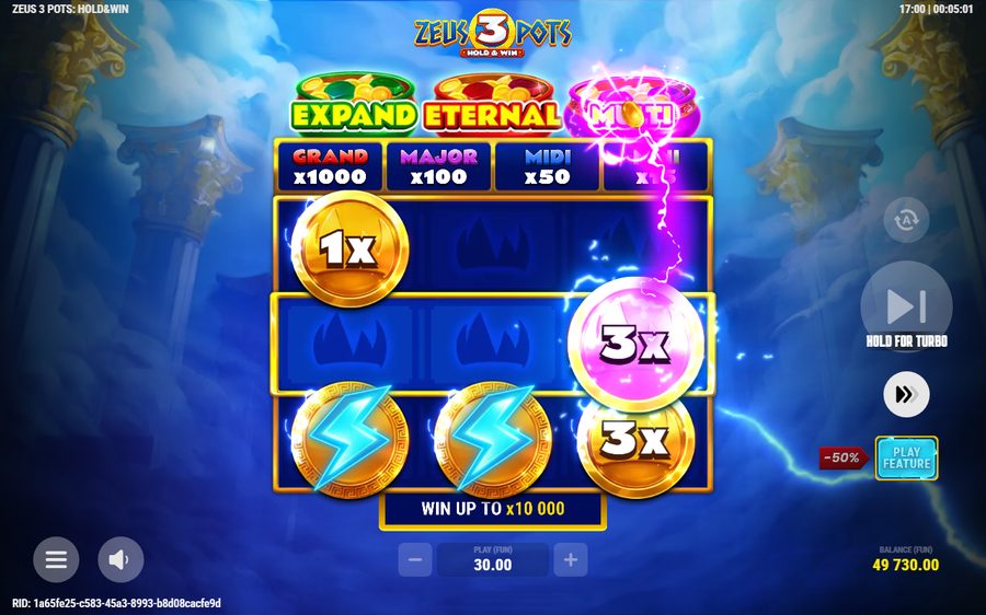 Zeus 3 Pots: Hold & Win skärmbild — spin