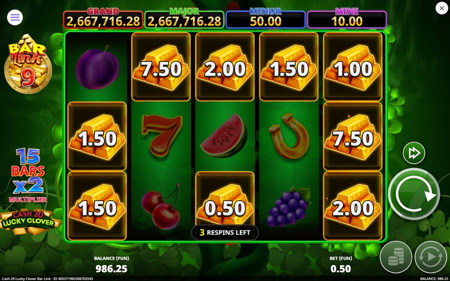Cash 20 Lucky Clover Bar Link skärmbild — free spins
