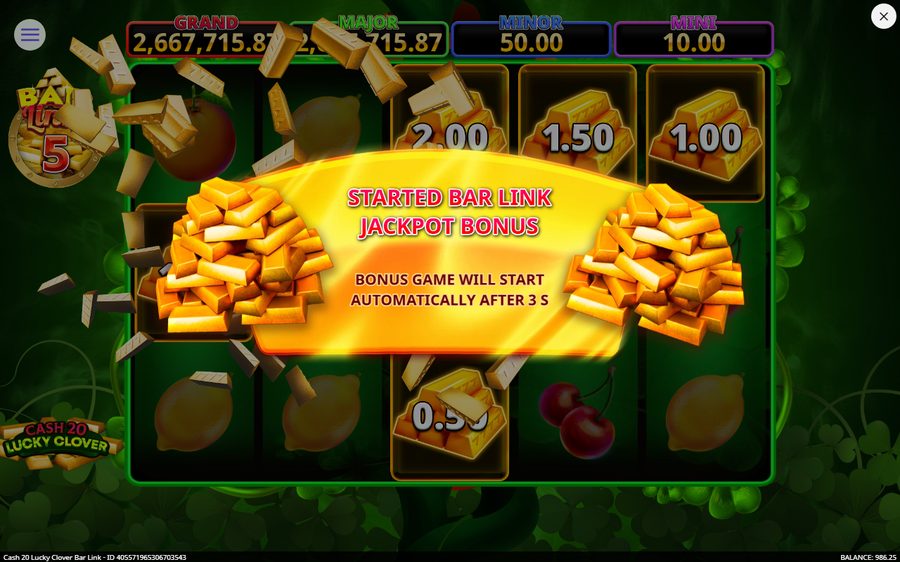 Cash 20 Lucky Clover Bar Link skärmbild — free spins