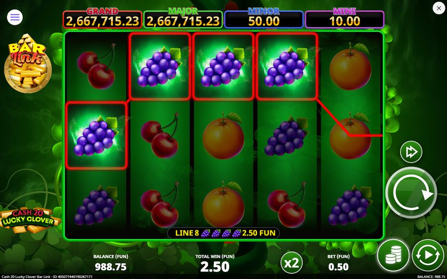 Cash 20 Lucky Clover Bar Link skärmbild — win